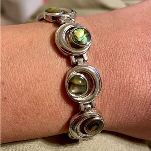 Silver Abalone Shell Circle Link Bracelet - Women Jewelry